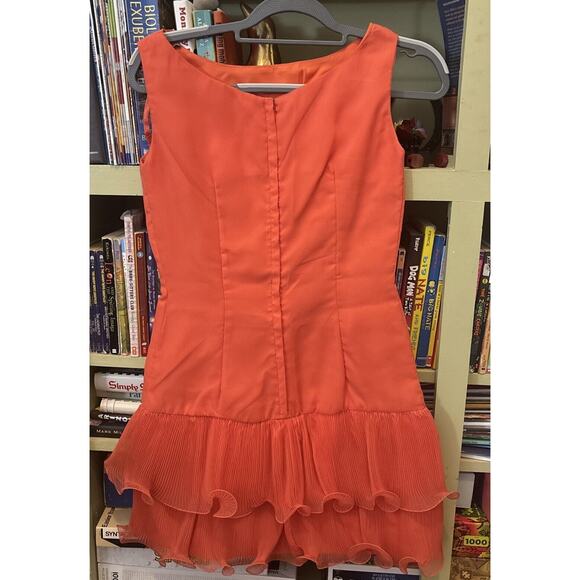 VTG 1960's retro mini tiered cocktail dress Bewitched Peach Flounce Small Mini - Picture 3 of 5